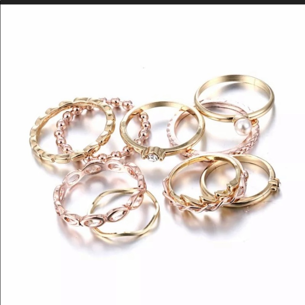 8 Ring Set Boho Gold & Rose Gold - Picture 4 of 5